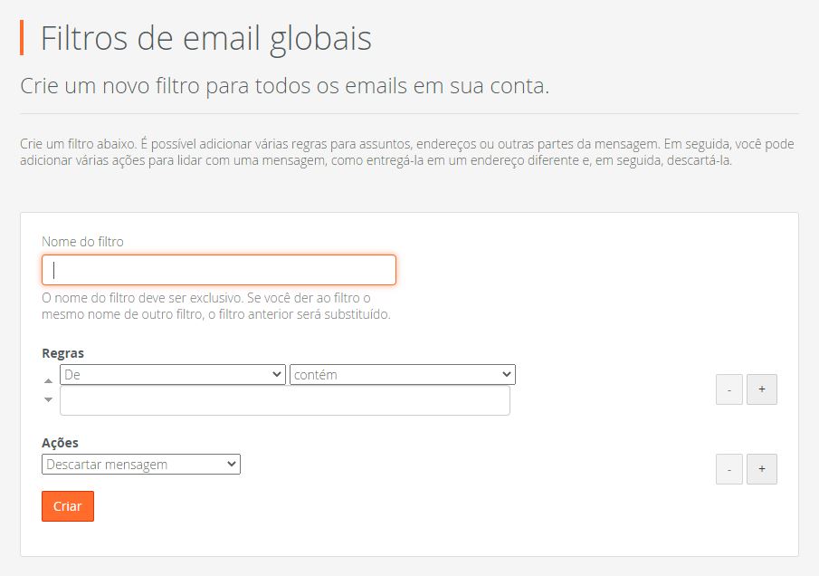 E-mail corporativo - Filtro Global